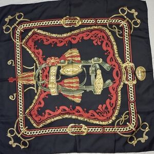 Hermès Black and Red Scarf with Gold Details